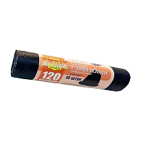 Мешки для мусора 120 л, с завязками, черные, в рулоне 10 шт., ПНД, 16 мкм, 1100х700 мм, Крепак, 4607075710320 в Бийске