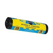 Мешки для мусора 120 л, с ушками, черные, в рулоне 10 шт., ПНД, 13 мкм, 1050х680 мм, Крепакоф, 4607075710436 в Бийске