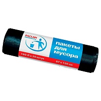 Мешки для мусора 160 л, черные, в рулоне 20 шт., ПВД, 30 мкм, 1200х870 мм, PACLAN Professional, 604082 в Бийске
