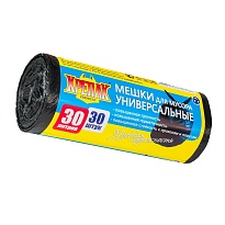 Мешки для мусора 30 л, черные, в рулоне 30 шт., ПНД, 9 мкм, 600х500 мм, Крепак, 4607075710108 в Бийске