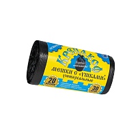 Мешки для мусора 20 л, с ушками, черные, в рулоне 30 шт., ПНД, 10 мкм, 550х440 мм, Крепакоф, 4607075710405 в Бийске
