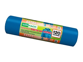 Мешки для мусора 120 л, синие, в рулоне 10 шт., ПНД, 14 мкм, 1100х700 мм, EXTRA, ex1201802 в Бийске