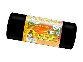 Мешки для мусора 300 л, черные, в рулоне 10 шт., ПВД 70 мкм, 1400х1000 мм, PREMIUM+, 30010160 в Бийске