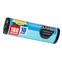 Мешки для мусора 180 л, с ушками, черные, в рулоне 10 шт., ПНД, 20 мкм, 1150х800 мм, Крепак, 4607075710498 в Бийске