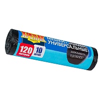 Мешки для мусора 120 л, с ушками, черные, в рулоне 10 шт., ПНД, 15 мкм, 1100х700 мм, Крепак, 4607075710474 в Бийске