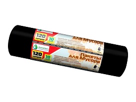 Мешки для мусора 120 л, черные, в рулоне 10 шт., ПНД, 12 мкм, 1100х700 мм, MIRPACK Classik, 1201011 в Бийске
