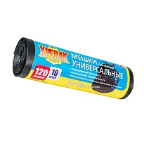 Мешки для мусора 120 л, черные, в рулоне 10 шт., ПНД, 15 мкм, 1100х700 мм, Крепак, 4607075710214 в Бийске