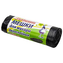 Мешки для мусора 160 л, черные, в рулоне 10 шт., ПВД, 23 мкм, 1200х900 мм, Любаша, 607681 в Бийске