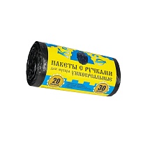 Мешки для мусора 20 л, с ручками, черные, в рулоне 30 шт., ПНД, 10 мкм, 550х440 мм, Крепакоф, 4607075710658 в Бийске