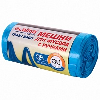 Мешки для мусора 35 л, с ручками, синие, в рулоне 30 шт., ПНД, 9 мкм, 540х500 мм, LAIMA ULTRA, 607683 в Бийске