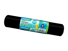 Мешки для мусора 240 л, черные, в рулоне 10 шт., ПВД 80 мкм, 1300х930 мм, EXPORT, exp 24010167 в Бийске