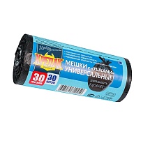 Мешки для мусора 30 л, с ушками, черные, в рулоне 30 шт., ПНД, 9 мкм, 600х500 мм, Крепак, 4607075710450 в Бийске