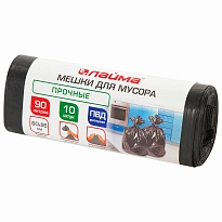 Мешки для мусора 90 л, черные, в рулоне 10 шт., ПВД, 25 мкм, 950х600 мм, LAIMA, 605332 в Бийске