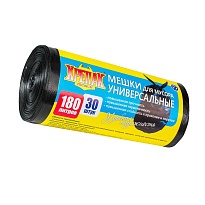 Мешки для мусора 180 л, черные, в рулоне 30 шт., ПНД, 20 мкм, 1150х800 мм, Крепак, 4607075710139 в Бийске