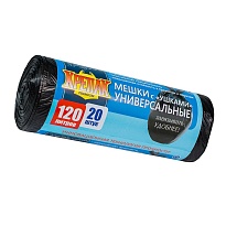 Мешки для мусора 120 л, с ушками, черные, в рулоне 20 шт., ПНД, 15 мкм, 1100х700 мм, Крепак, 4607075710368 в Бийске