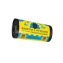 Мешки для мусора 30 л, с ручками, черные, в рулоне 30 шт., ПНД, 9 мкм, 620х480 мм, Крепакоф, 4607075710665 в Бийске