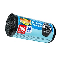 Мешки для мусора 180 л, с ушками, черные, в рулоне 30 шт., ПНД, 20 мкм, 1150х800 мм, Крепак, 4607075710399 в Бийске