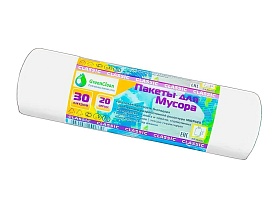 Мешки для мусора 30 л, белые, в рулоне 20 шт., ПНД, 7 мкм, 600х500 мм, MIRPACK Classik, 302042 в Бийске