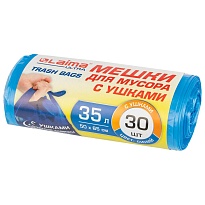 Мешки для мусора 35 л, с ушками, синие, в рулоне 30 шт., ПНД, 11 мкм, 650х500 мм, LAIMA ULTRA, 607684 в Бийске