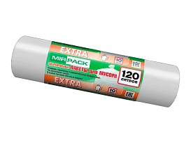 Мешки для мусора 120 л, белые, в рулоне 10 шт., ПНД, 14 мкм, 1100х700 мм, EXTRA, ex1201803 в Бийске