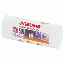Мешки для мусора 60 л, белые, в рулоне 20 шт., ПНД, 7 мкм, 680х580 мм, LAIMA, 605539 в Бийске