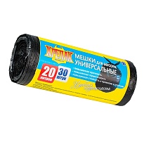 Мешки для мусора 20 л, черные, в рулоне 30 шт., ПНД, 10 мкм, 550х440 мм, Крепак, 4607075710092 в Бийске