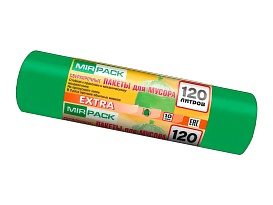 Мешки для мусора 120 л, зеленые, в рулоне 10 шт., ПНД, 14 мкм, 1100х700 мм, EXTRA, ex1201804 в Бийске